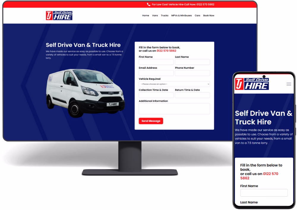 TJ Self Drive Van Hire Web Design