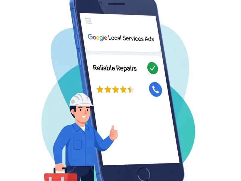 Google Local Services Ads shown at the top of a mobile search result with a verified badge and star rating